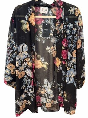 Helena Quinn x The Zoe Report Black Floral Sheer Kimono Robe Duster NWT
